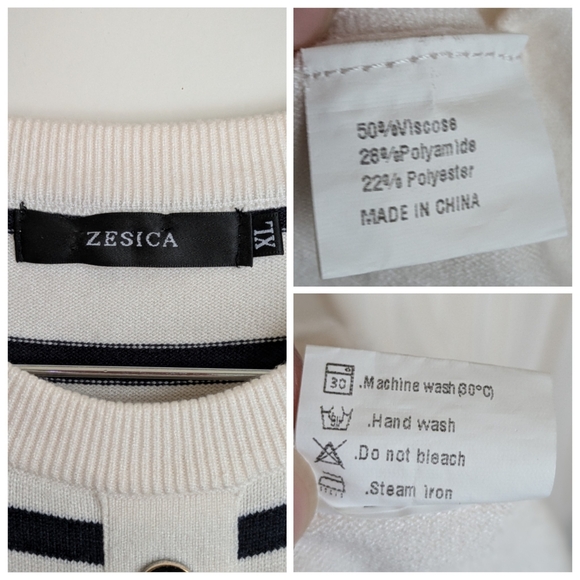 Zesica Midi Striped Crewneck Short Sleeve Knit Button Pleated Swing Dress XL - Picture 15 of 16